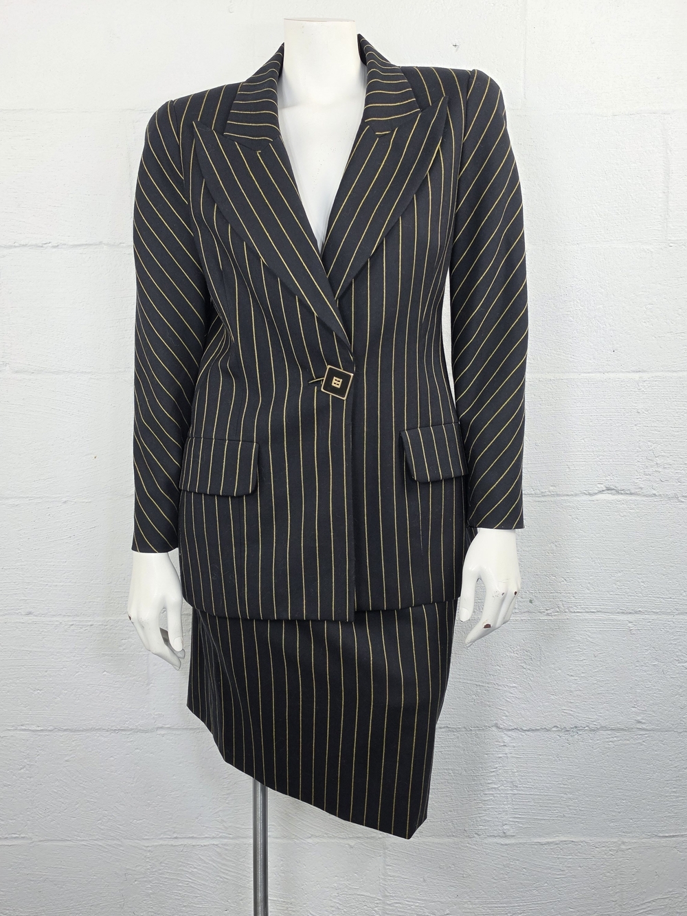 David Hayes Vintage Tailored Black Pinstripe Women's Blazer and Skirt Set